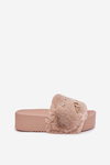 Women's Platform Slippers With Fur And Gold Accessories Beige Livira
