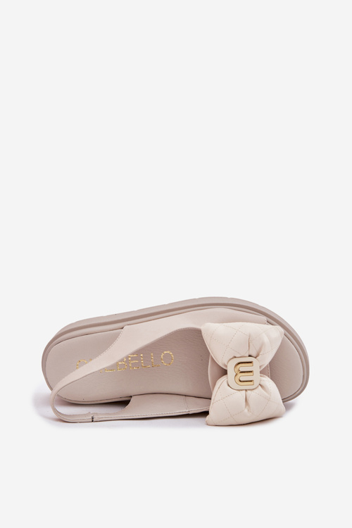 Ladies Leather Platform Sandals With Bow CheBello 4641 Beige