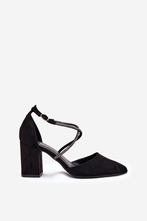 Pumps With Pointed Toes And Decorated Straps On A Heel Black Verithas