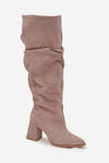 Wrinkled Boots Made of Natural Suede on Heel Lined Zazoo 4228 Beige