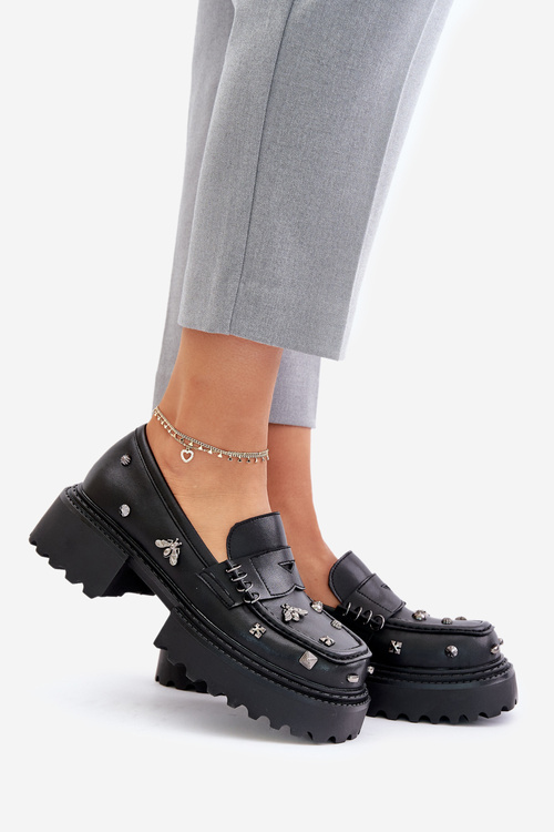 Leather Women's Shoes With Decorations D&A MR880-102 Black