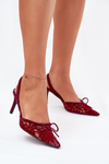 Lace High Heels With Open Back Burgundy Annivirae