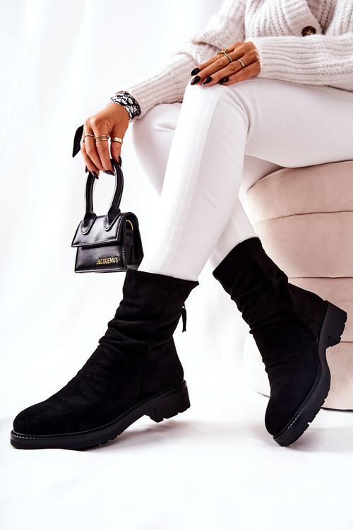 High-top suede creased boots Black Trishia
