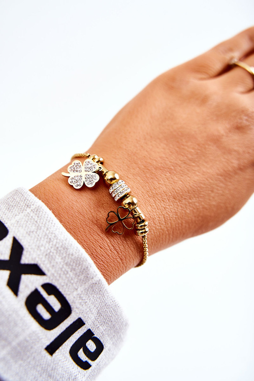 Elegant Women's Clover Bracelet With Cubic Zirconia Gold