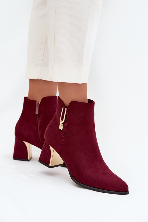 Women's heeled ankle boots with gold details Bordeaux Kalivra