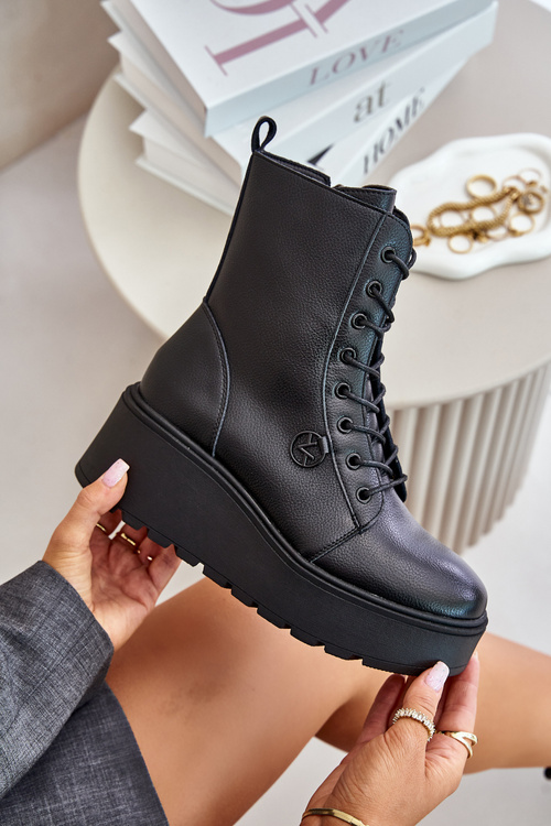 Leather Worker Boots Insulated On Platform And Wedge Vinceza 58338 Black