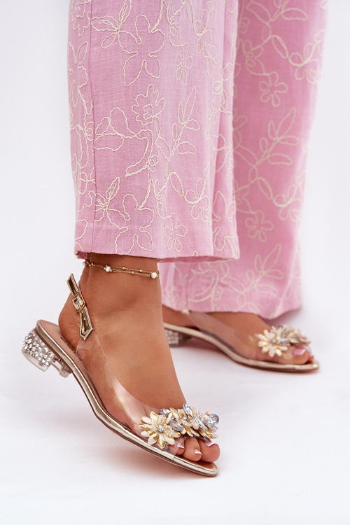 Transparent Sandals On Low Heel With Decoration D&A MR51-709 Golden