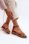 Zazoo 40378 Flat Women's Leather Sandals Brown