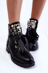 Warmed Boots With Pearls And Ribbon Black Perla
