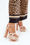 Women's sandals on high heel and platform glossy beige Jovenes