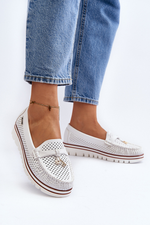 Mokasyny Ażurowe Damskie Białe Twista JH102-9