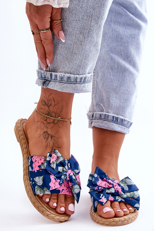 Women's Slippers With A Fabric Bow navy blue Blossom