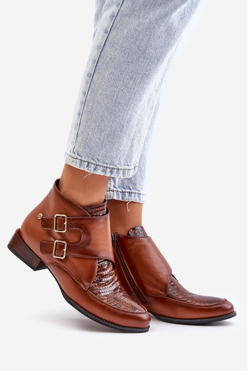 Women's Leather Boots On Heel Maciejka Brown 04492-98