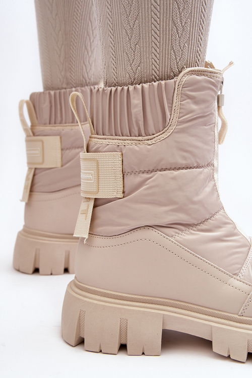 Women's Snow Boots With Zip Lined With Fur Light Beige Hixe