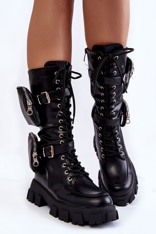 Women's High Boots Laced With Kidneys Black Mirrano
