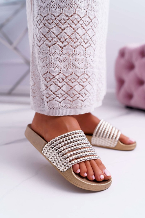 Women's Beaded Flip Flops Gold Elavi