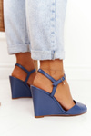 Leather Wedge Sandals Laura Messi 2253 Navy Blue
