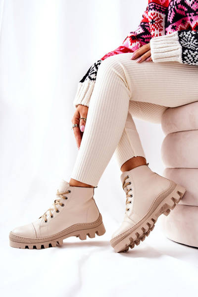 Padded Leather Sneakers Boots Beige Madisson