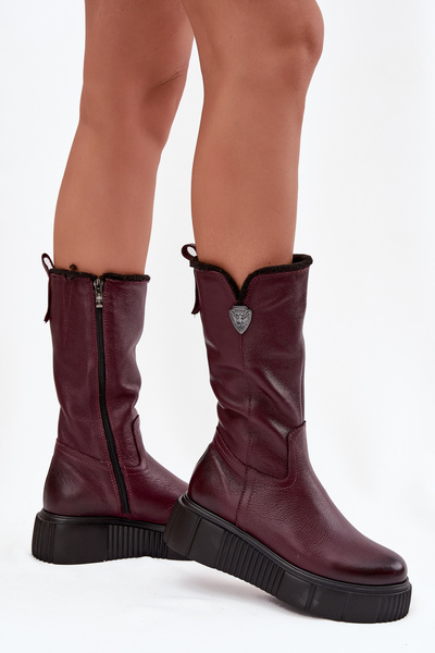 Women's Leather Boots With Wool Zazoo 70121 Bordeaux