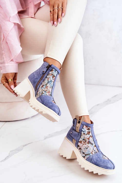 Leather boots on a massive post Maciejka Blue 05325-06