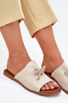 Women's sandals on a flat heel with decorative tying beige Norela