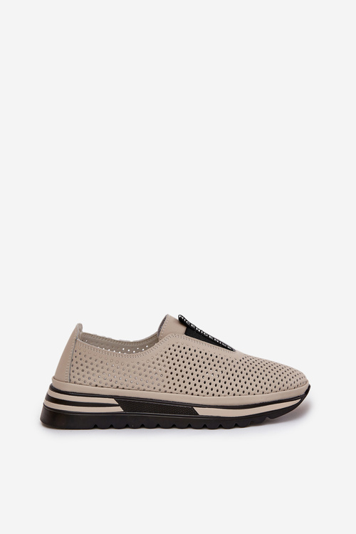 Półbuty Wsuwane Damskie Skórzane Beżowe S.Barski LR51-672