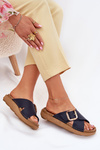 Women's Leather Slippers With Buckle Inblu Dark Blue ED0003IU