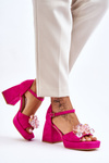 Fashionable Sandals With Crystals On Chunky Heels Fuchsia Garrett