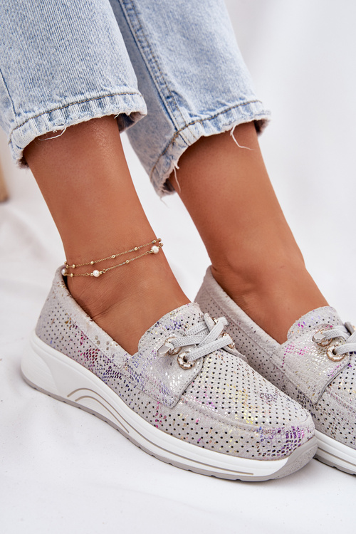 Suede Shoes Made Of Natural Leather On Platform Artiker 56C2104 Gray