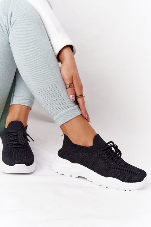 Women's Sport Shoes Sneakers Black With White Sole Ruler