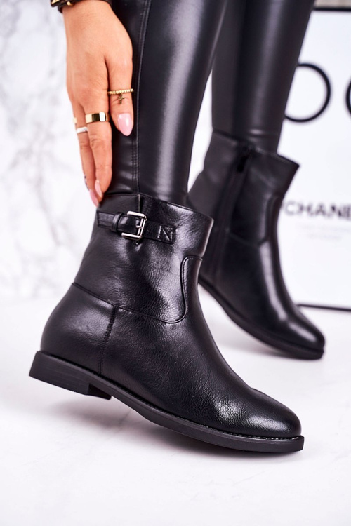 Damskie Ocieplane Botki Z Klamrą Czarne Halfway