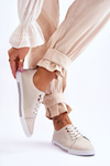 Women's Beige Leather Cut-Out Sneakers S.Barski LR952