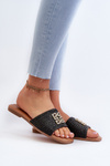 Flat Women's Sandals with Weave and Decoration Black Omenna