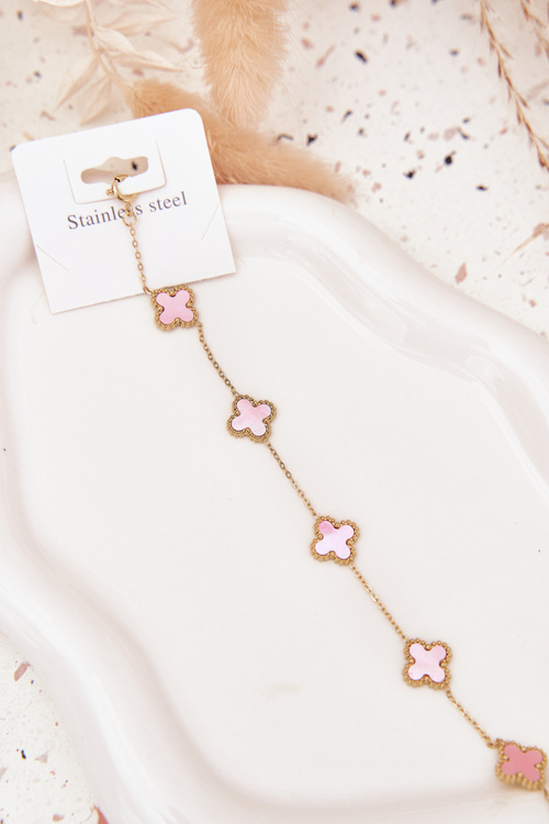 Bracelet With Charms Stainless Steel Gold Pink