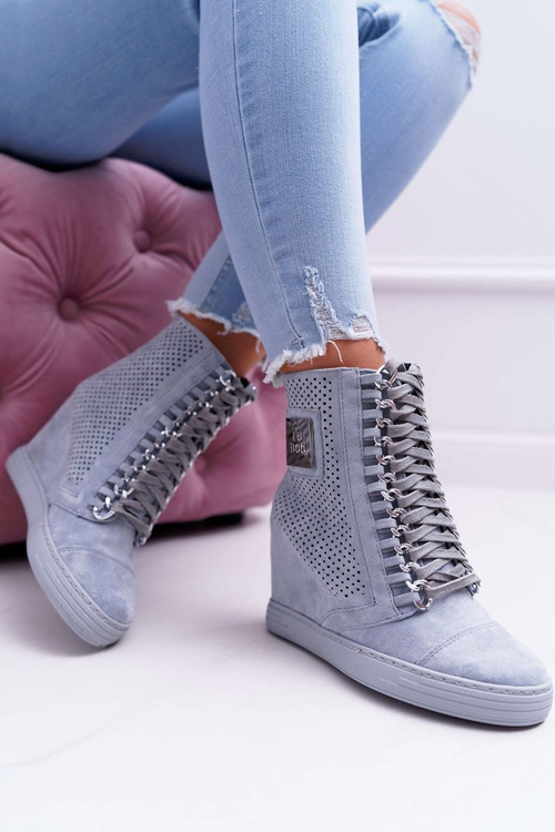 Damskie Sneakersy Lu Boo Ażurowe Zamszowe Niebieskie Clamma