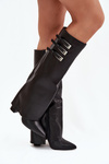 Women's Ankle Boots On Heels Turned Shaft Straps With Buckles Black Nirisa