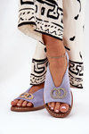 Women's Sandals With Decoration On Flat Blue Heel Eco Suede Beige Ralisses