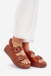 Womens platform and wedge sandals with buckles Camel Genorre