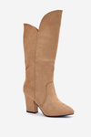 Knee High Block Heel Boots Made Of Eco Suede Beige Clorira