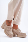 Women's Leather Half-Boots on Heel Beige Dunadia