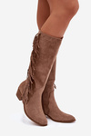 Women's cowboy boots with heels with fringes lined khaki Firlina