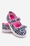 Children's Velcro Ballerinas In Print Navy Blue And Pink Selah