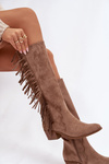 Women's cowboy boots with heels with fringes lined khaki Firlina