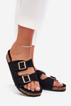 Women's Sandals With Golden Buckles And Stitching Black Lunera