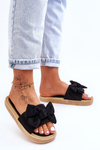 Women's Suede Slippers With Bow Black Fency