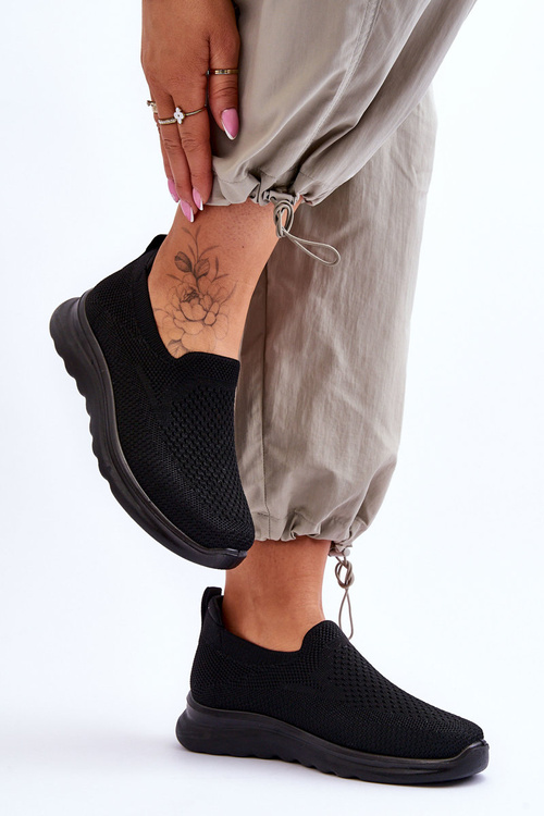 Tenisówki Damskie Materiał Wsuwane Czarne Adiora