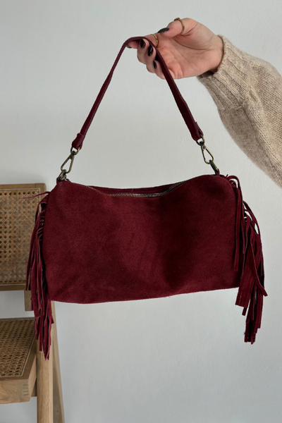 Leather Suede Bag with Fringes Bordeaux Jessira