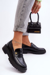 Leather Moccasins With Ornament Black Esperta
