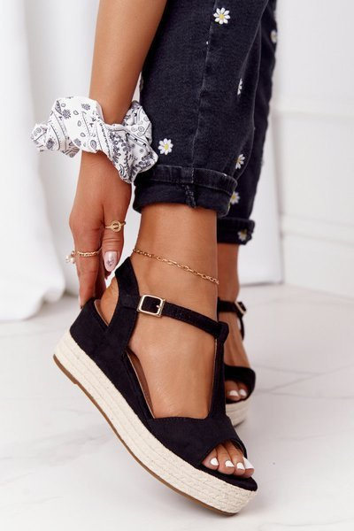 Braided Wedge Sandals Black Graciosa
