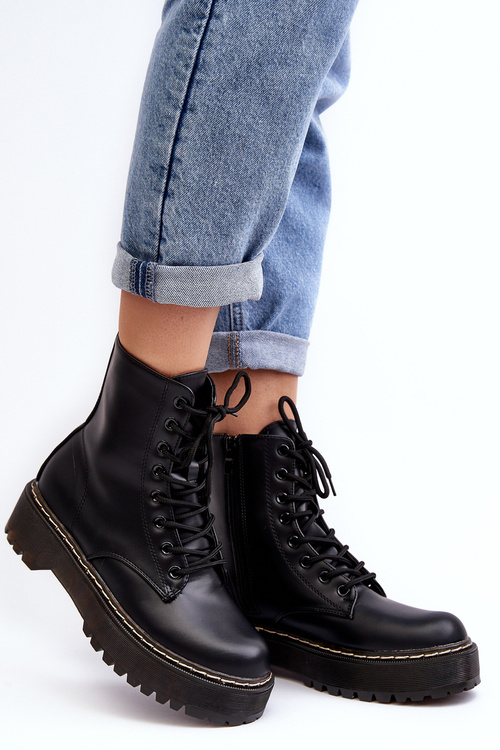 Women's Lace-up Trapper Boots Black Maddis